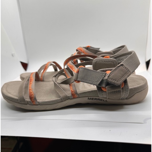 Merrell Womens Sandals Size 11 Moon‎ Clay Beige Orange Accent Strappy Hook Loop - Picture 1 of 11
